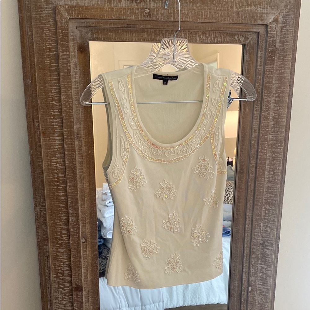 Pierri New York Cream Fitted Embellished Tank Top
